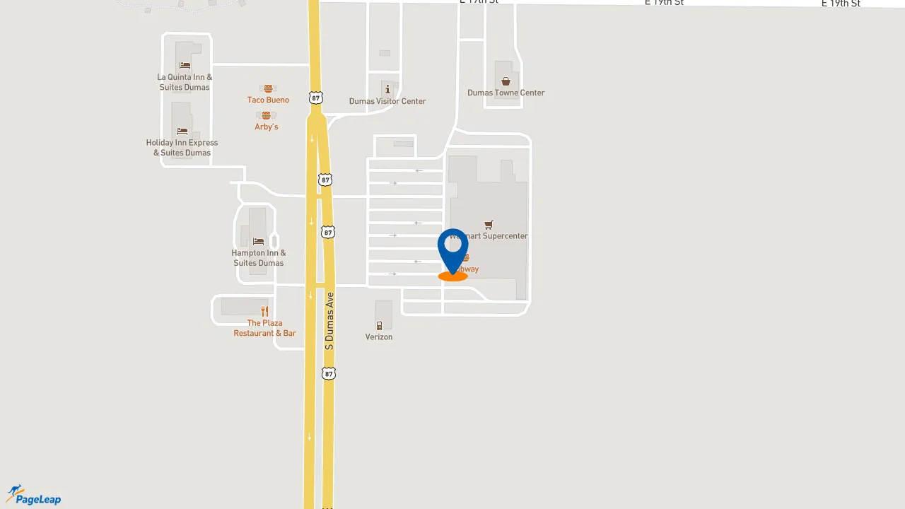 https://pageleap.com map showing location of Subway in Dumas.