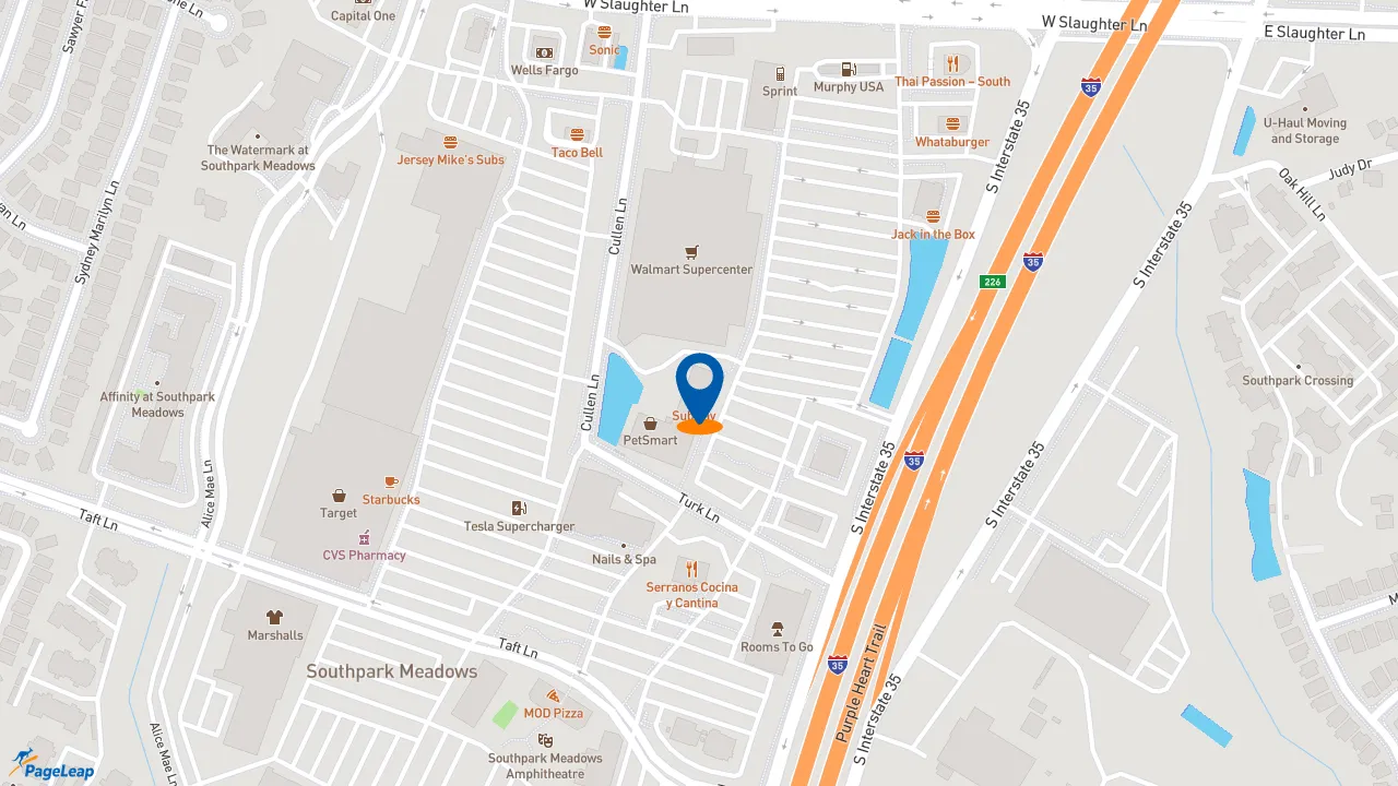 https://pageleap.com map showing location of Subway in Austin.
