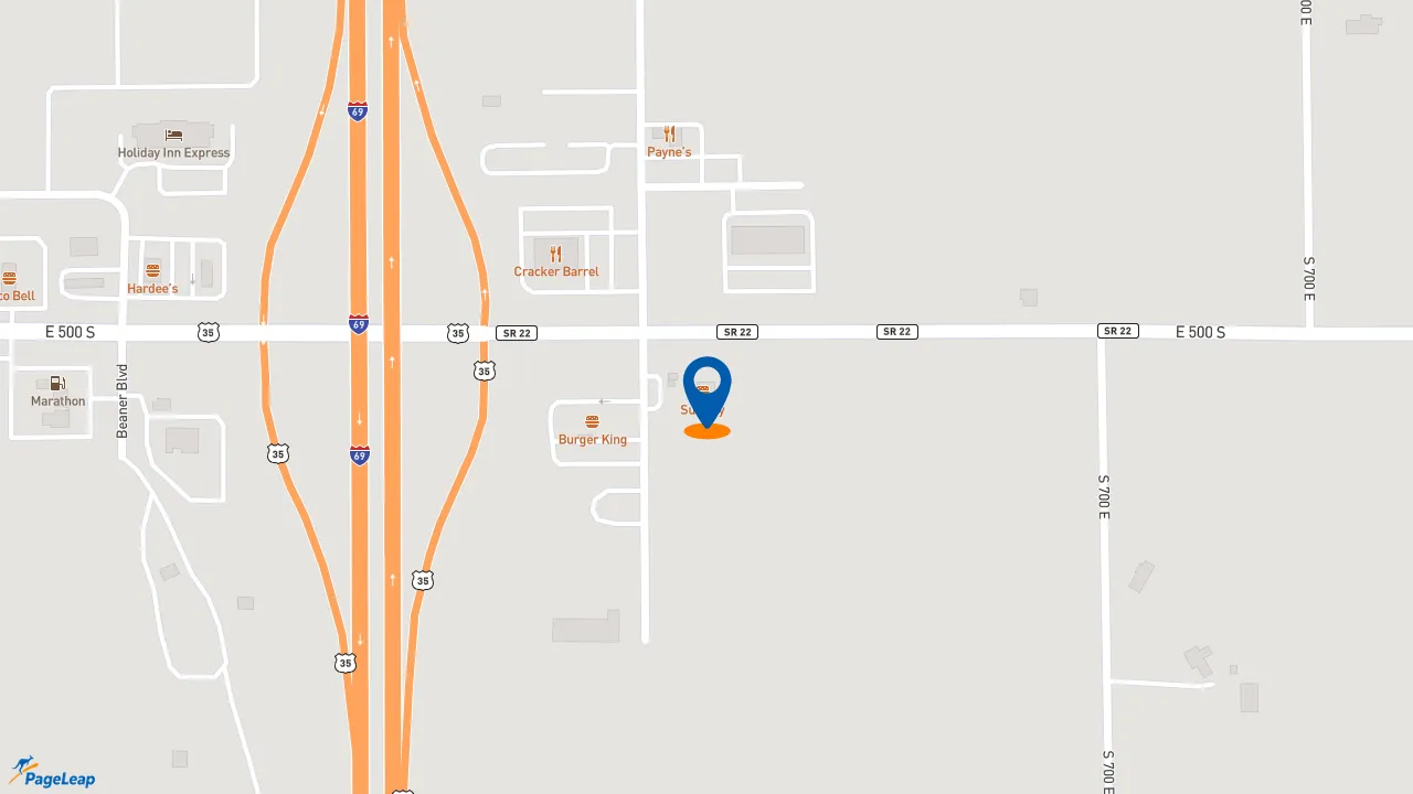 https://pageleap.com map showing location of Subway in Gas City.