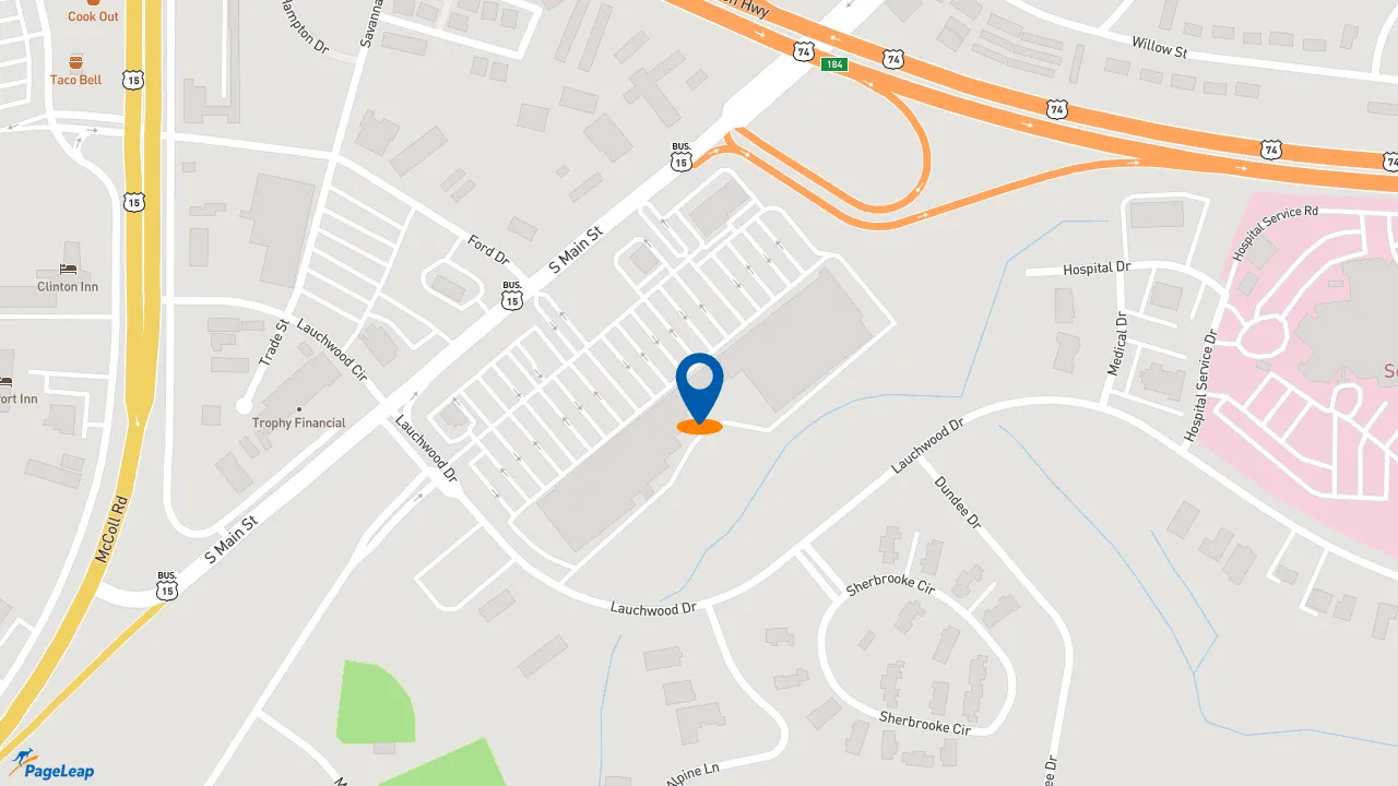 https://pageleap.com map showing location of Subway in Laurinburg.