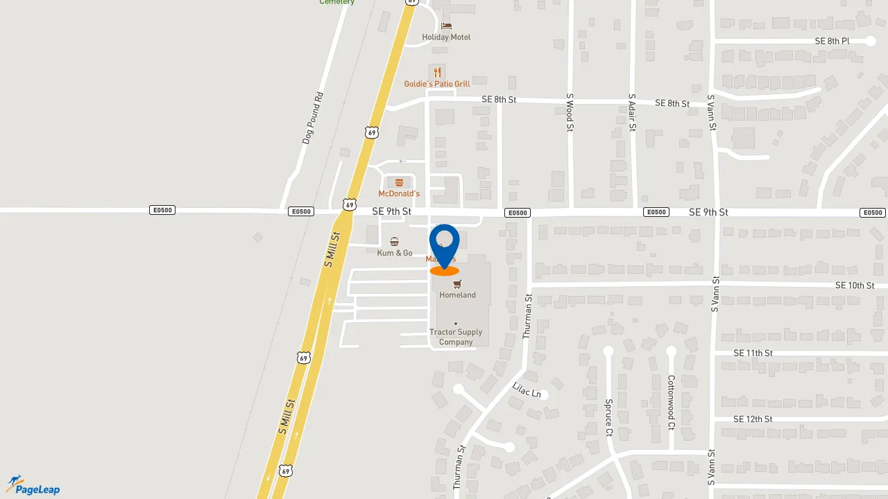 https://pageleap.com map showing location of Subway in Pryor.