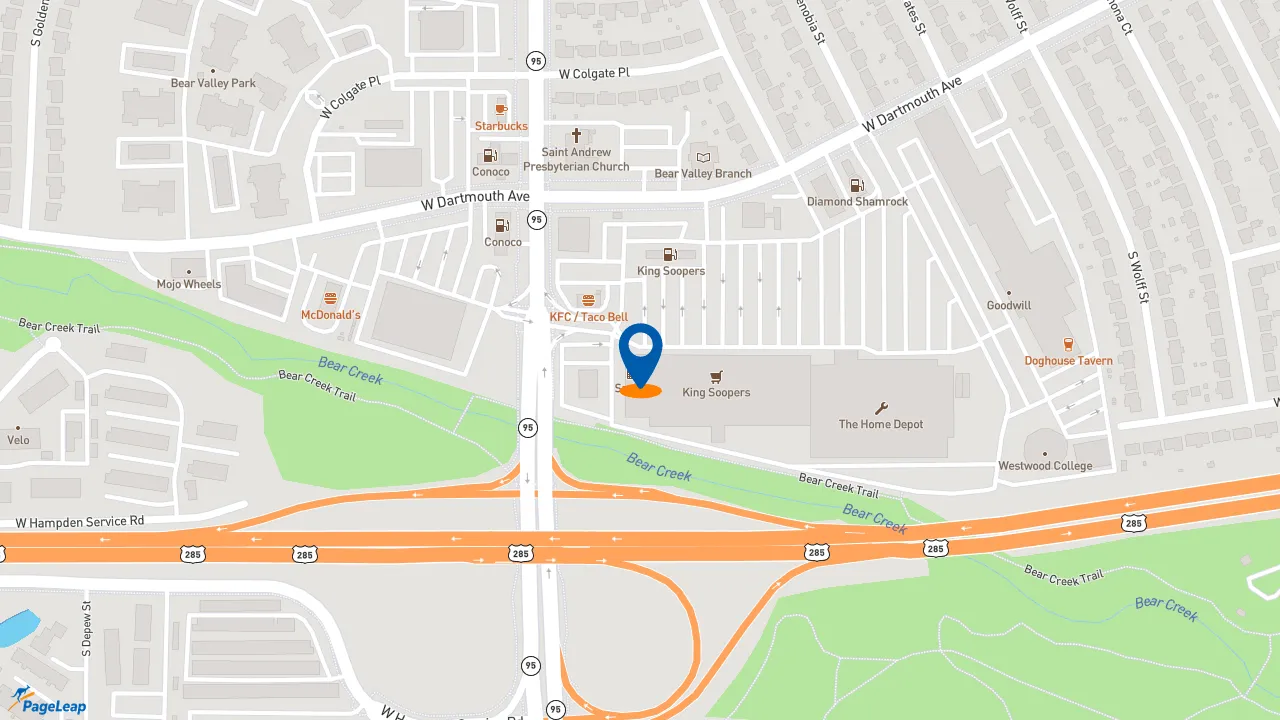 https://pageleap.com map showing location of Subway in Denver.