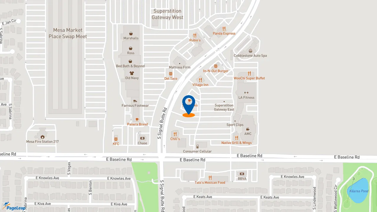 https://pageleap.com map showing location of Subway in Mesa.