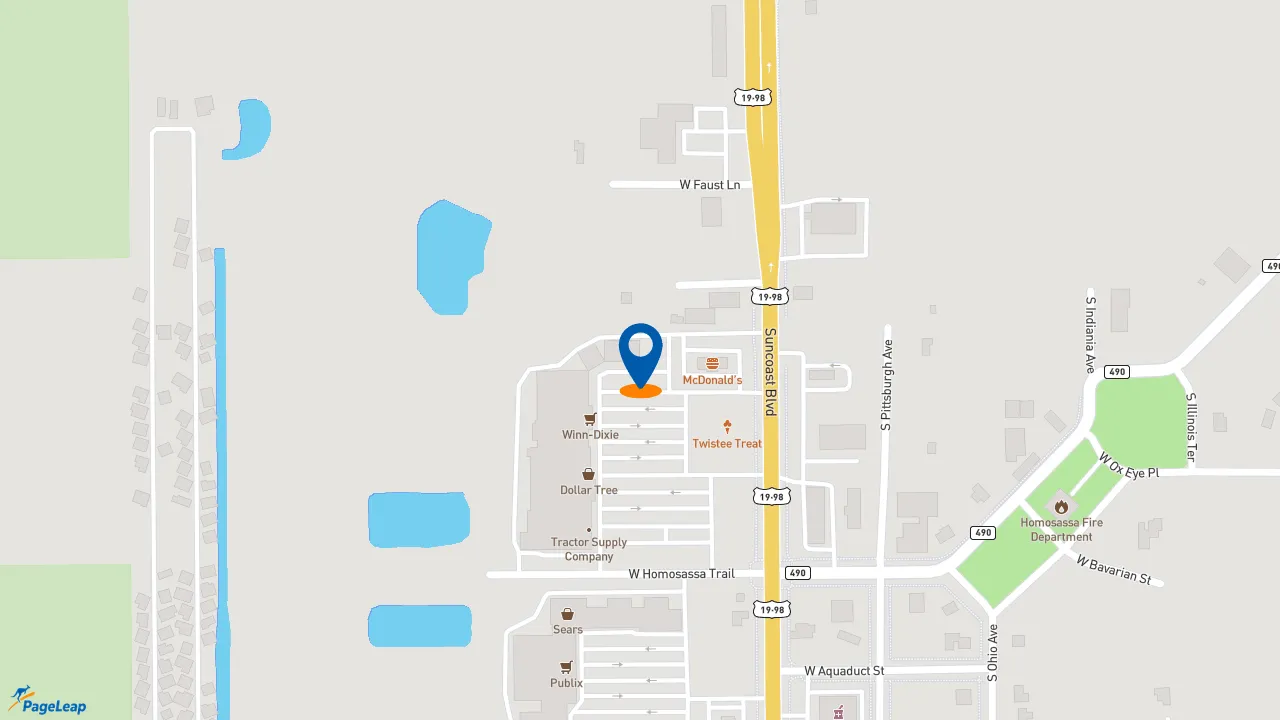https://pageleap.com map showing location of Subway in Homosassa Springs.