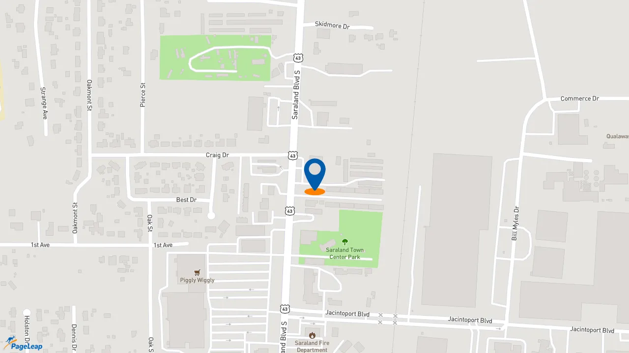https://pageleap.com map showing location of Subway in Saraland.