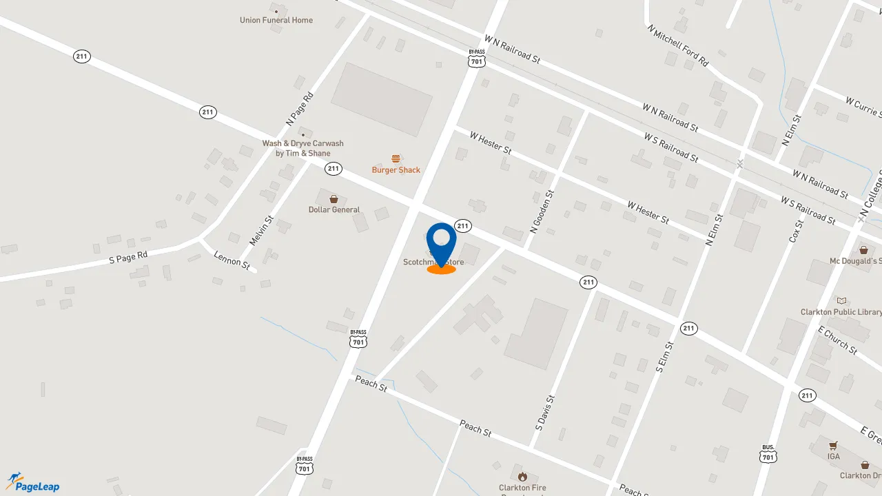 https://pageleap.com map showing location of Subway in Clarkton.