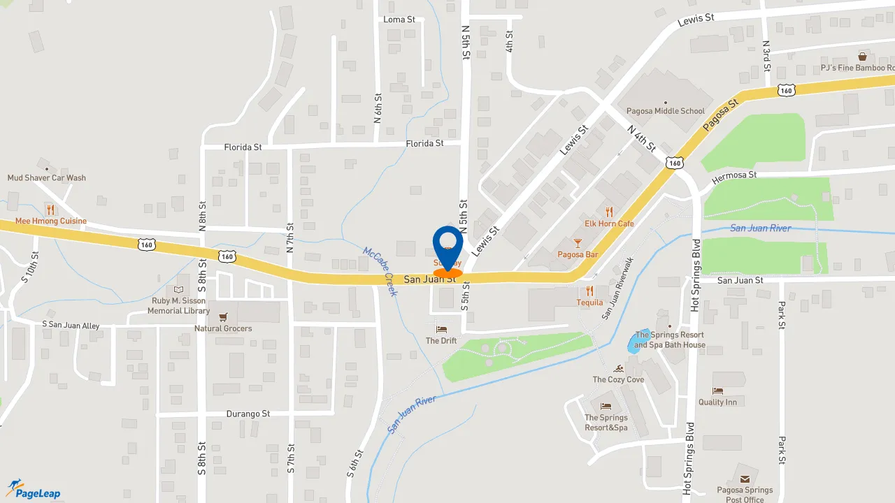 https://pageleap.com map showing location of Subway in Pagosa Springs.