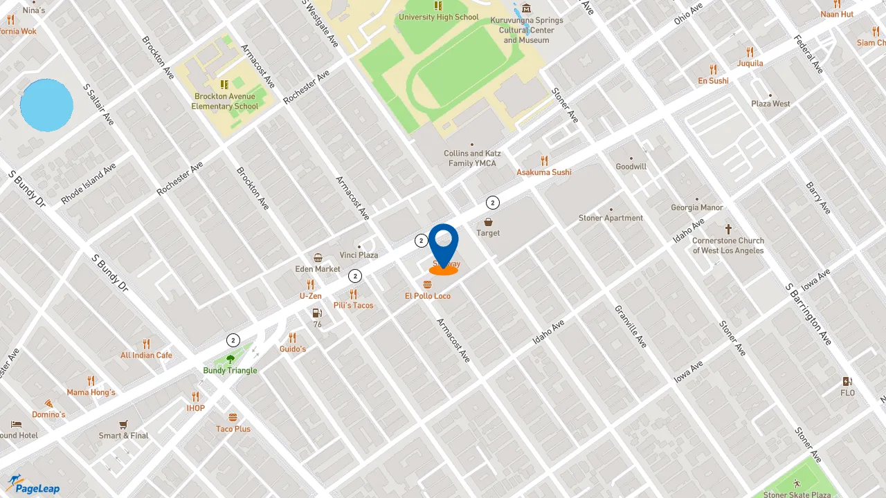 https://pageleap.com map showing location of Subway in Los Angeles.