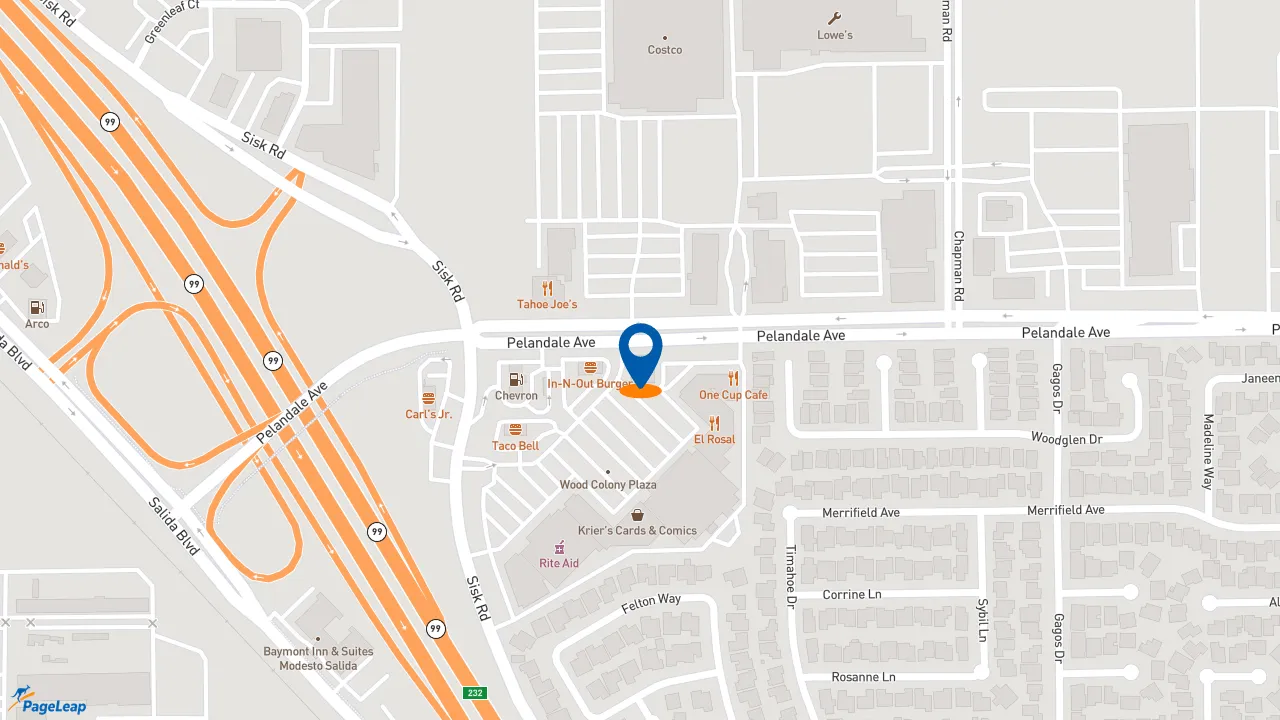 https://pageleap.com map showing location of Subway in Modesto.