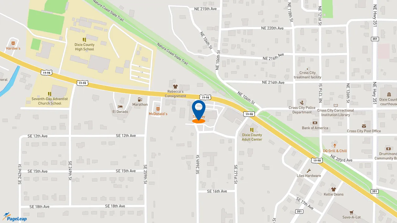 https://pageleap.com map showing location of Subway in Cross City.