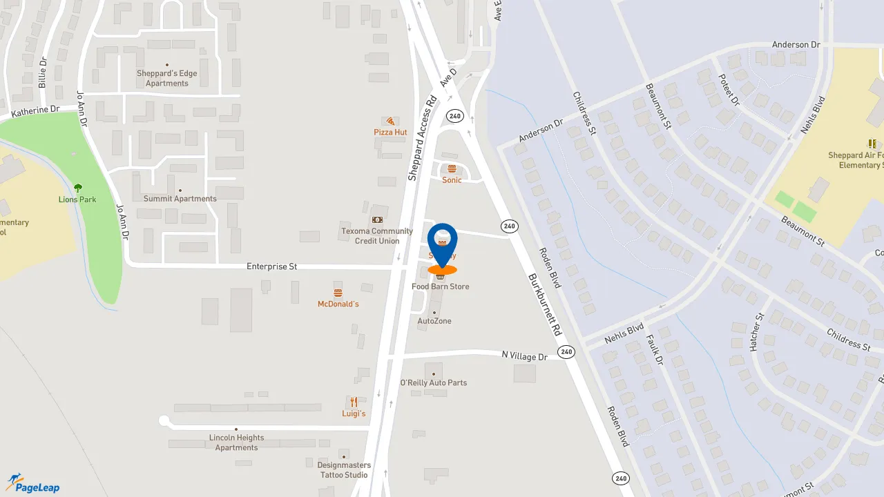 https://pageleap.com map showing location of Subway in Wichita Falls.
