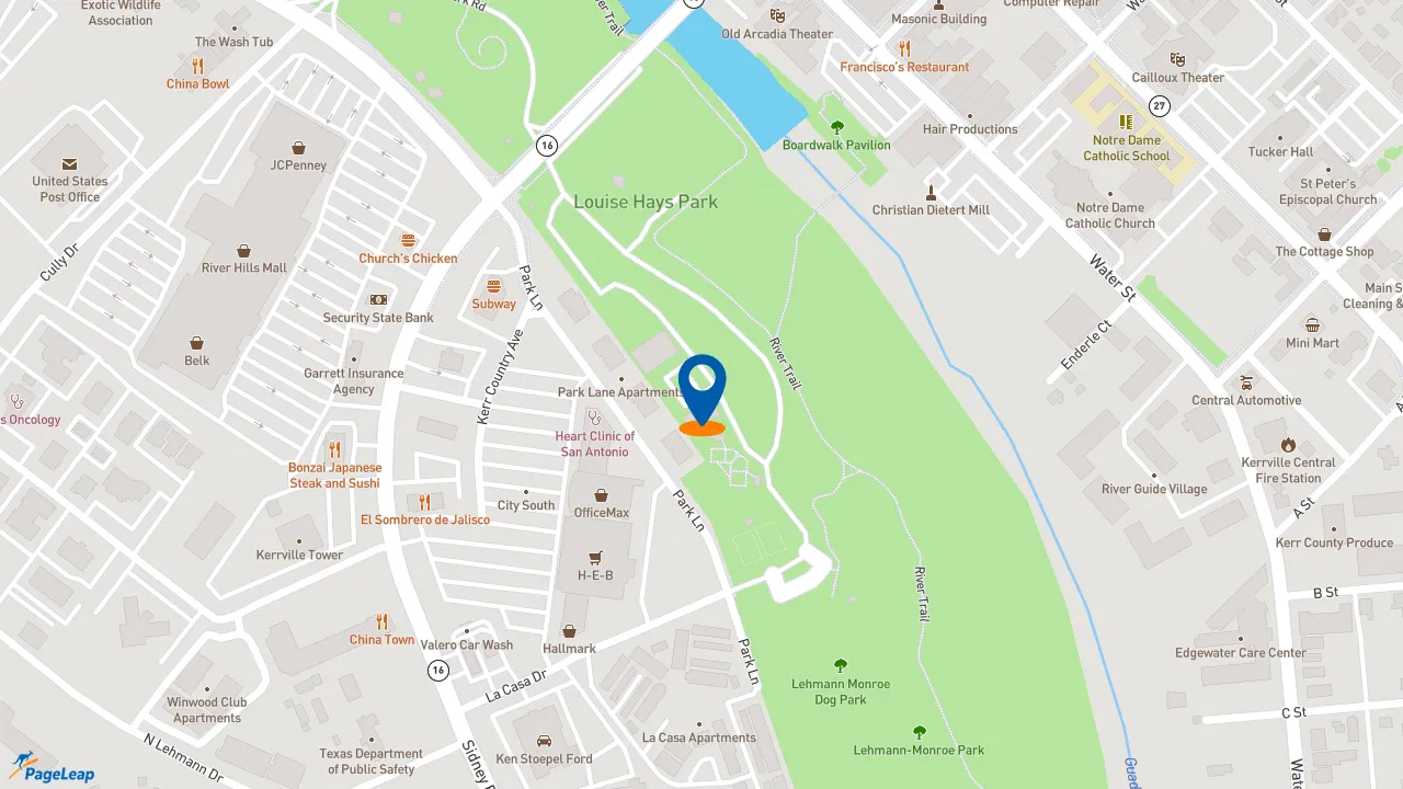 https://pageleap.com map showing location of Subway in Kerrville.