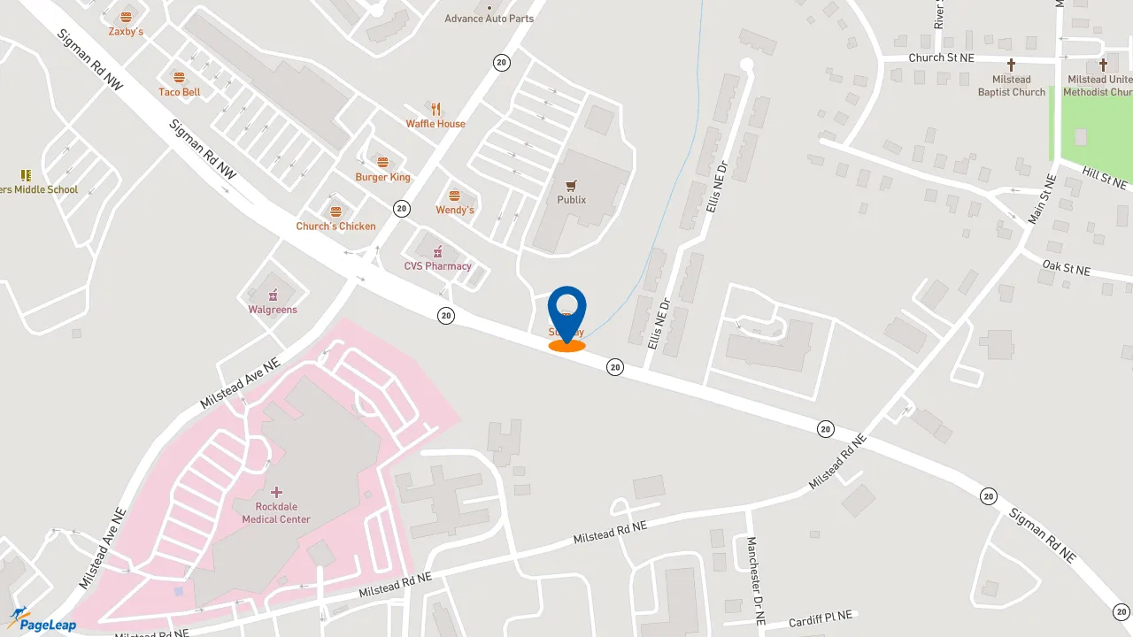 https://pageleap.com map showing location of Subway in Conyers.