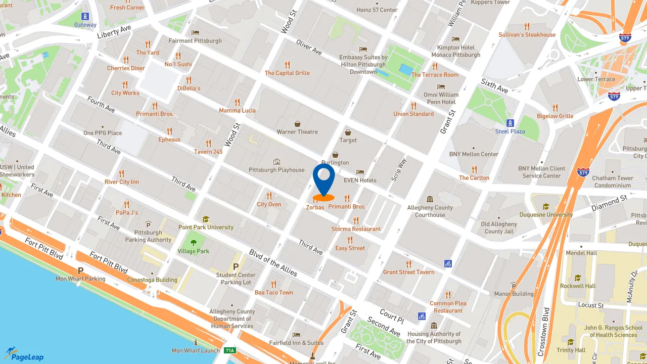 https://pageleap.com map showing location of Subway in Pittsburgh.