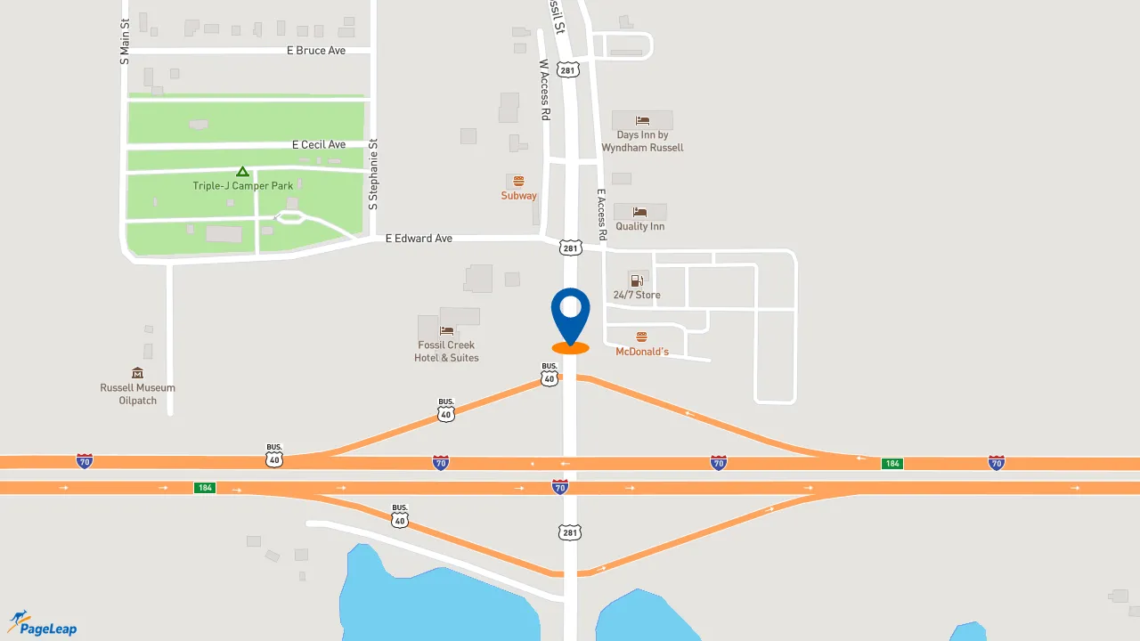 https://pageleap.com map showing location of Subway in Russell.
