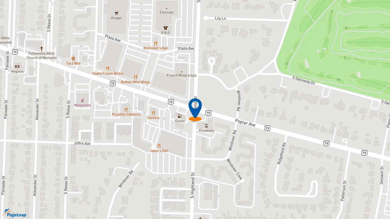 https://pageleap.com map showing location of Subway in Memphis.