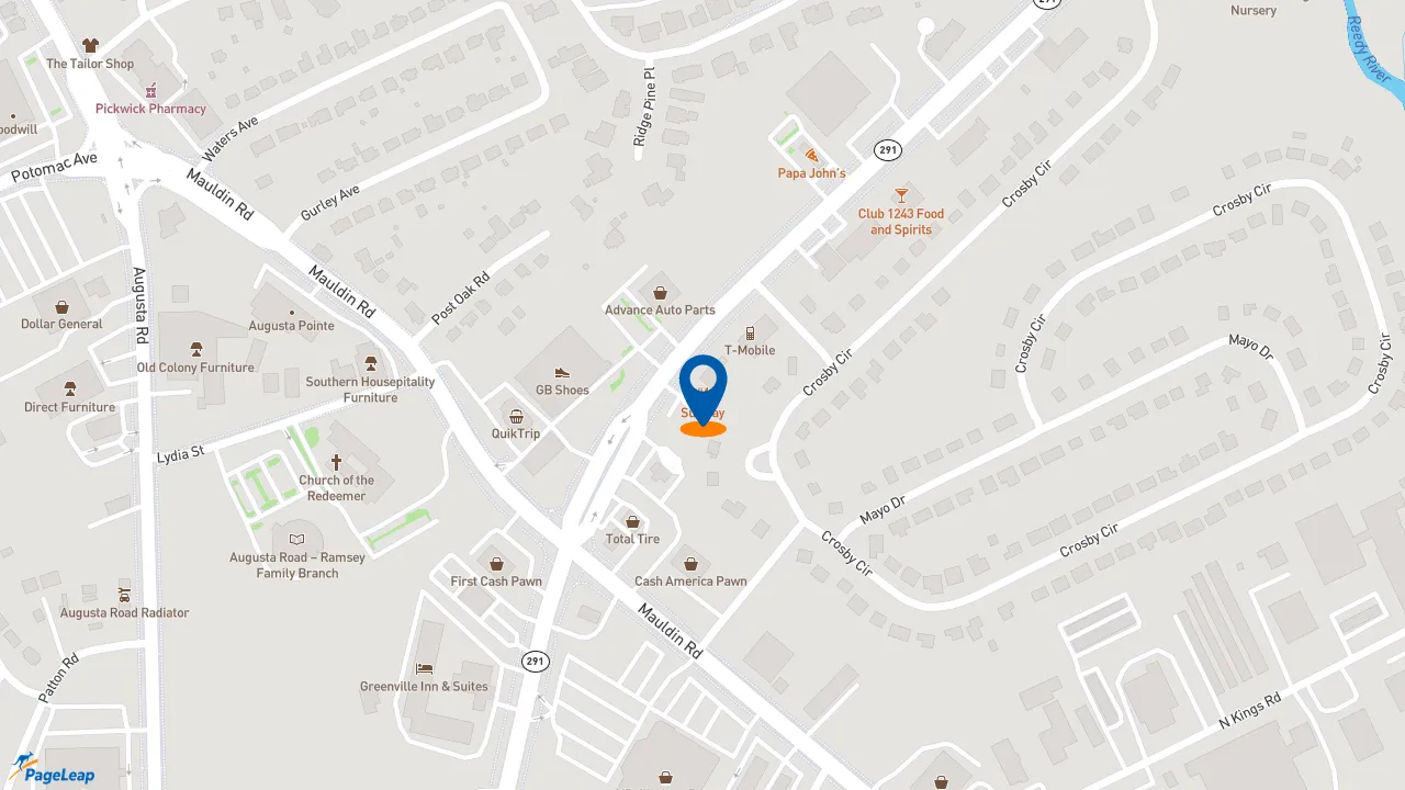 https://pageleap.com map showing location of Subway in Greenville.