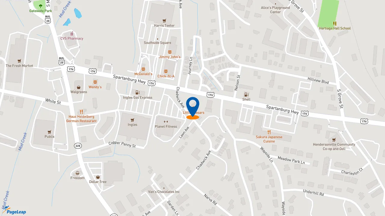 https://pageleap.com map showing location of Subway in Hendersonville.