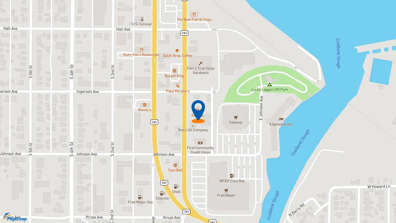 https://pageleap.com map showing location of Subway in Coos Bay.