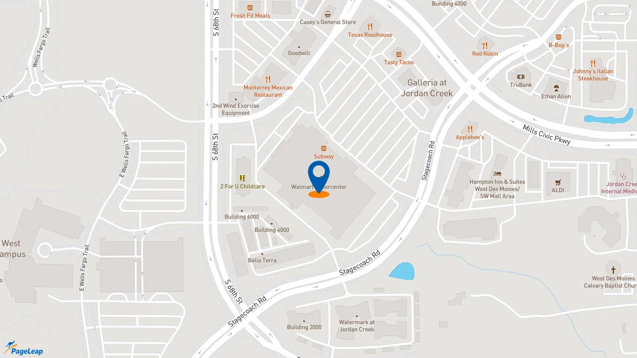 https://pageleap.com map showing location of Subway in West Des Moines.