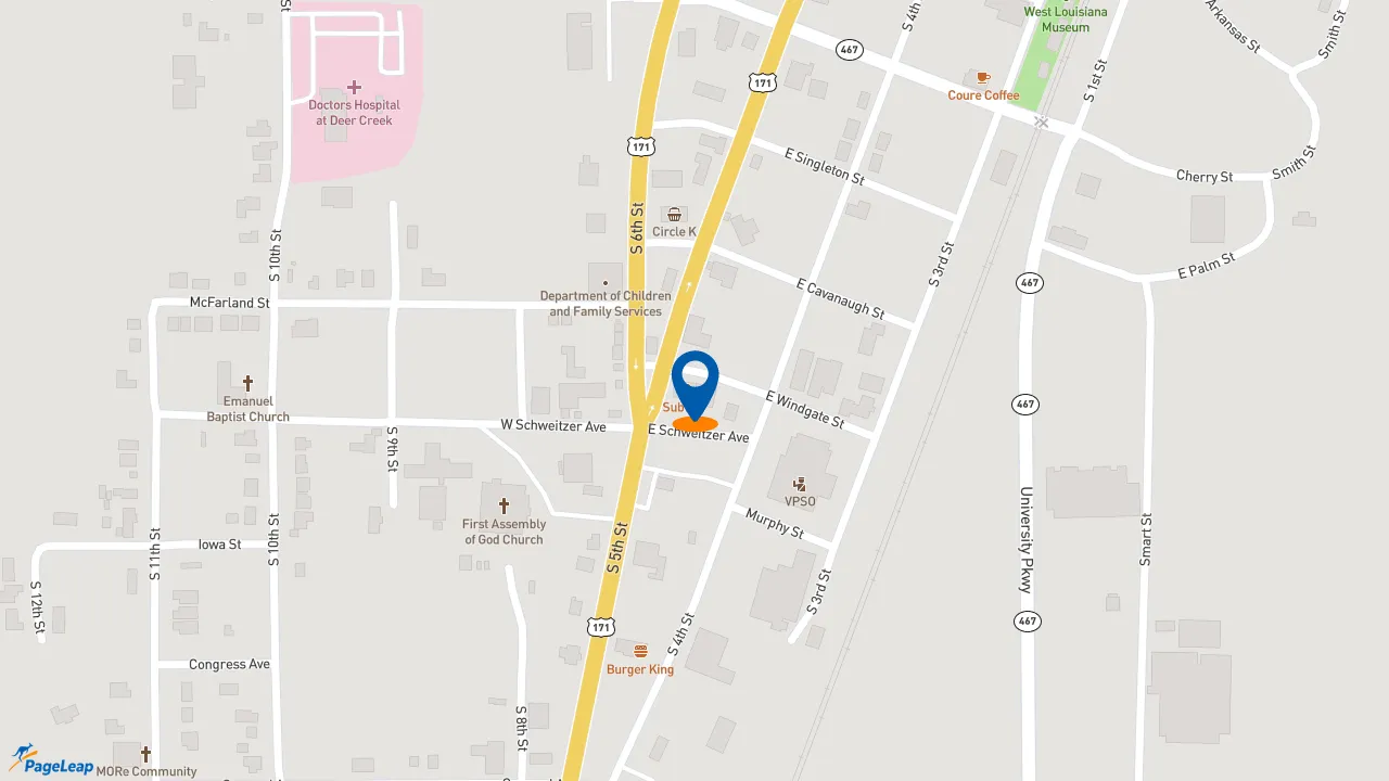https://pageleap.com map showing location of Subway in Leesville.