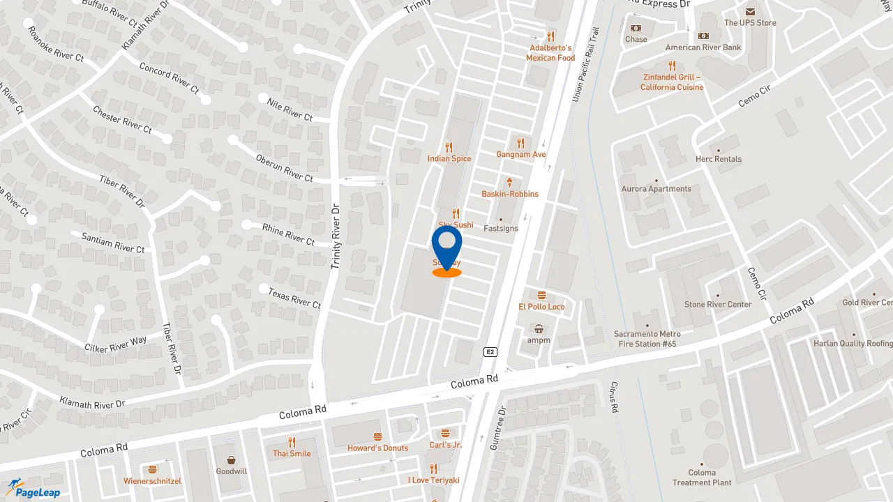 https://pageleap.com map showing location of Subway in Rancho Cordova.