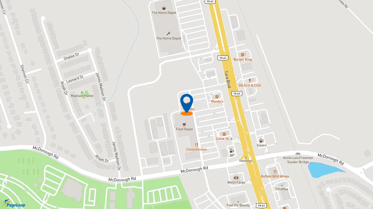 https://pageleap.com map showing location of Subway in Hampton.