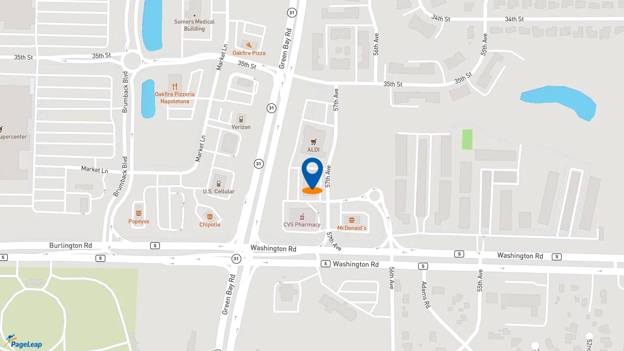 https://pageleap.com map showing location of Subway in Kenosha.
