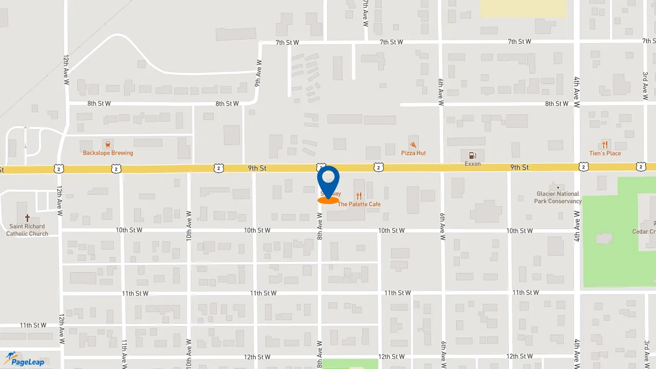 https://pageleap.com map showing location of Subway in Columbia Falls.