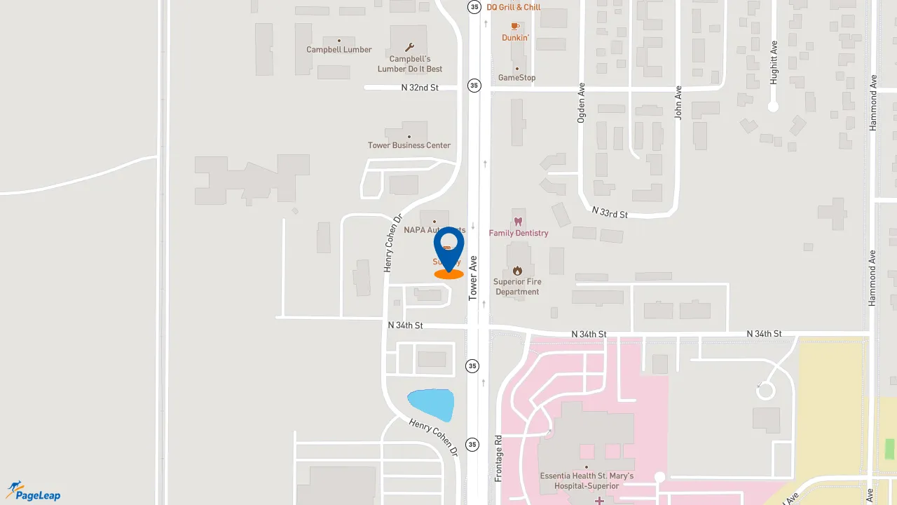 https://pageleap.com map showing location of Subway in Superior.
