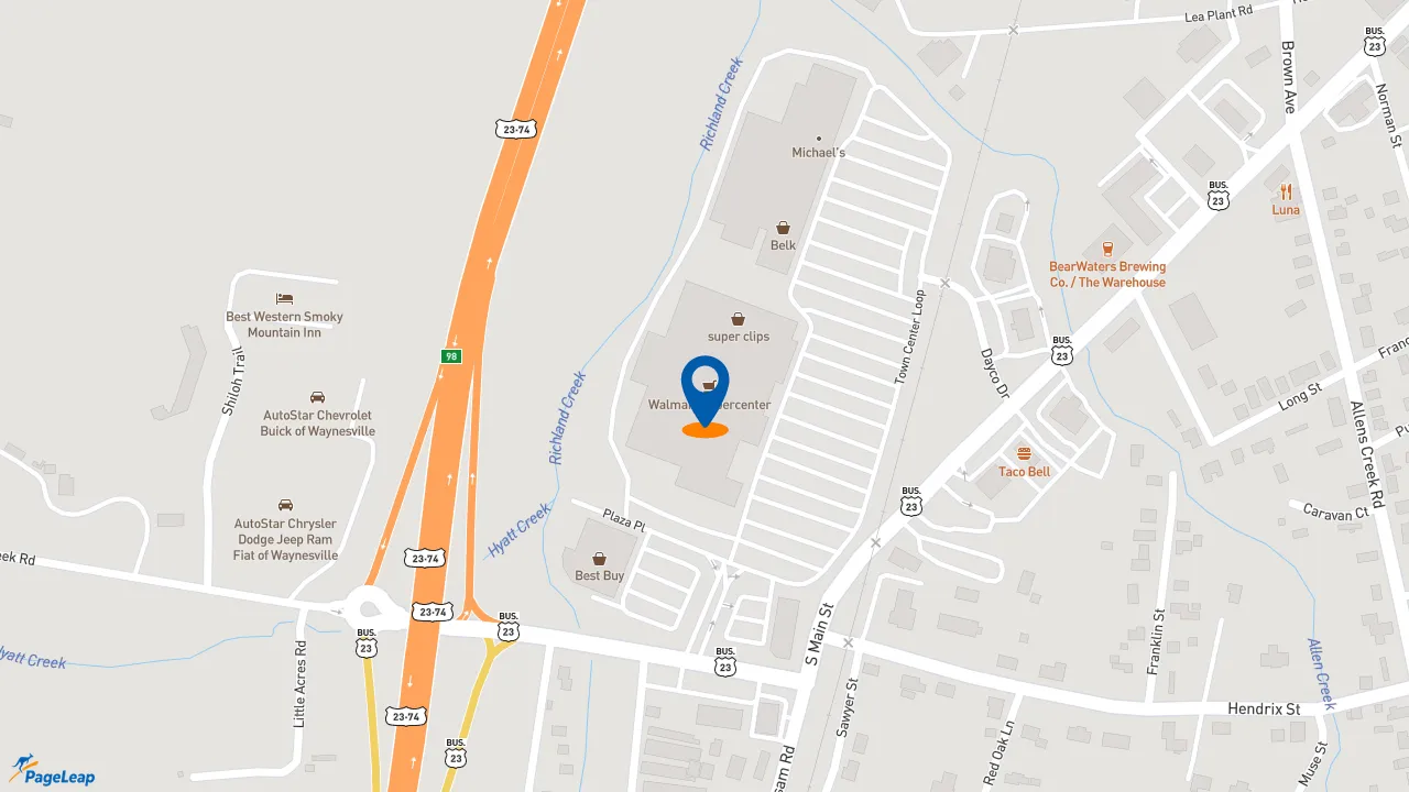 https://pageleap.com map showing location of Subway in Waynesville.