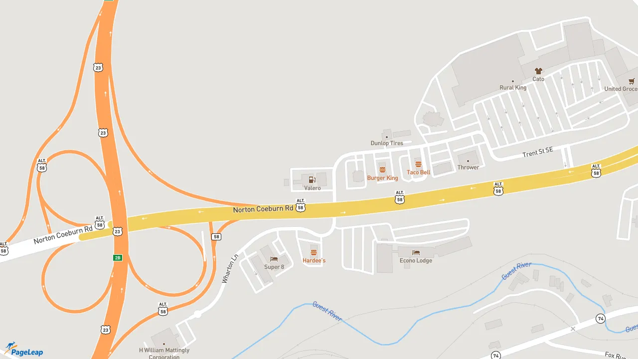 https://pageleap.com map showing location of Subway in Norton.