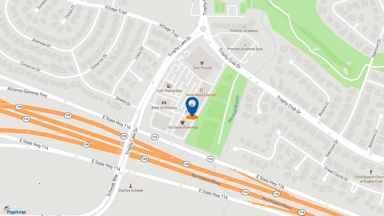https://pageleap.com map showing location of Subway in Trophy Club.