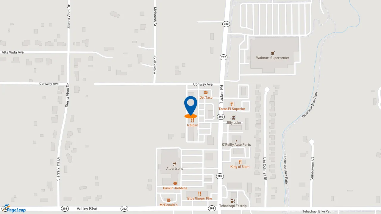 https://pageleap.com map showing location of Subway in Tehachapi.