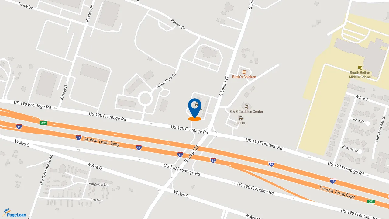 https://pageleap.com map showing location of Subway in Belton.
