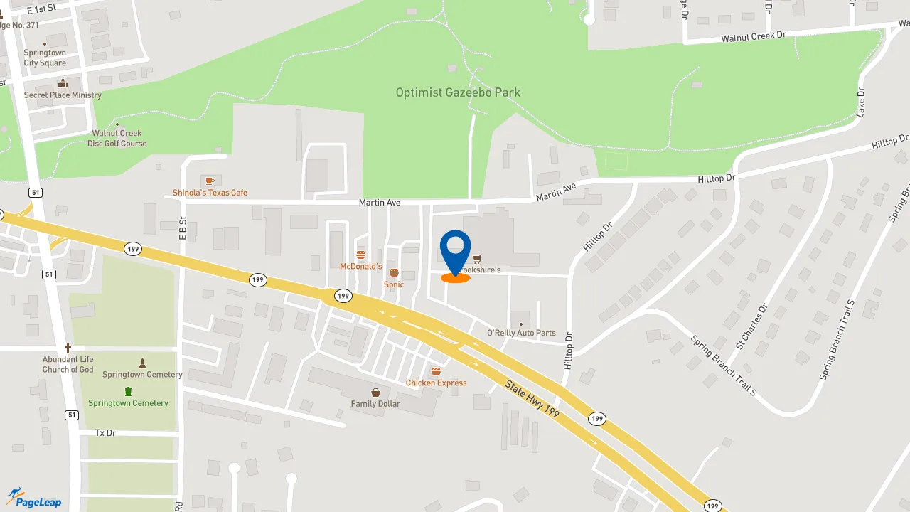 https://pageleap.com map showing location of Subway in Springtown.