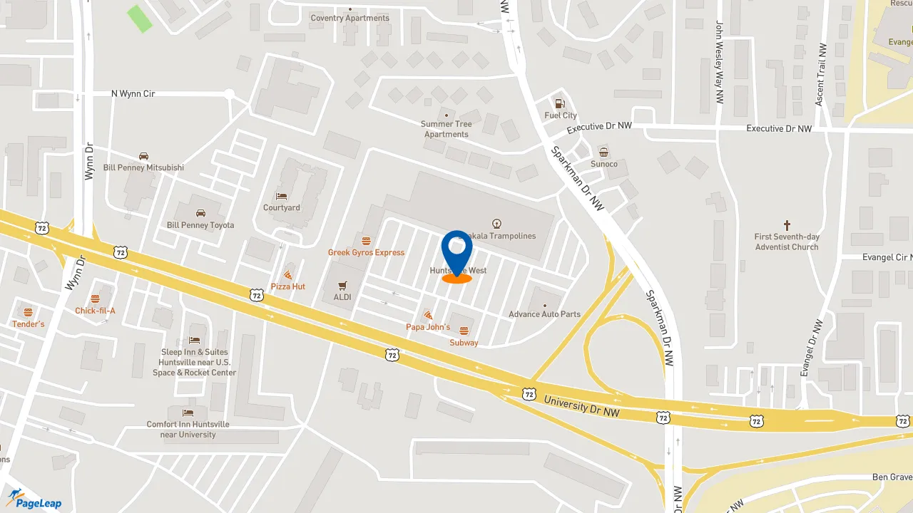 https://pageleap.com map showing location of Subway in Huntsville.