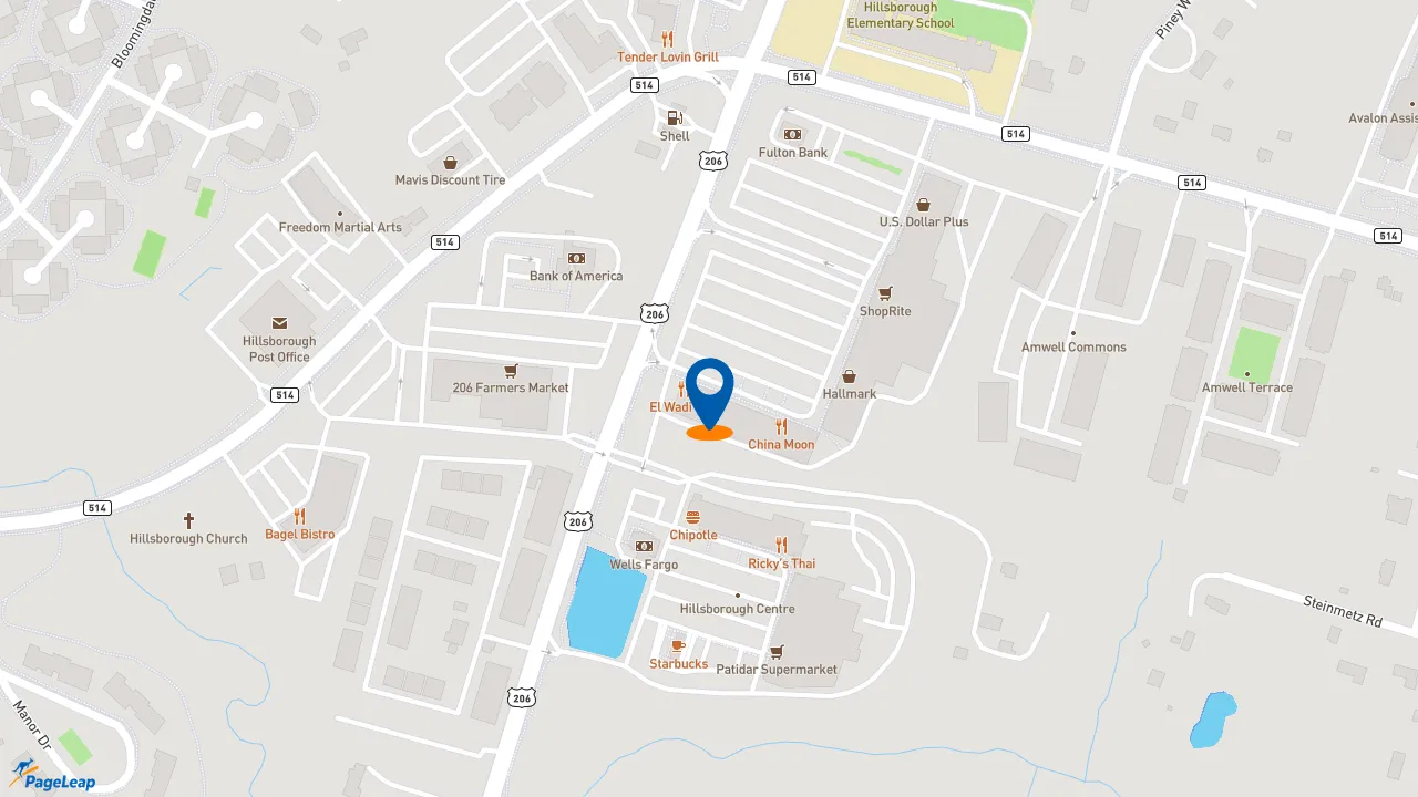 https://pageleap.com map showing location of Subway in Hillsborough Township.