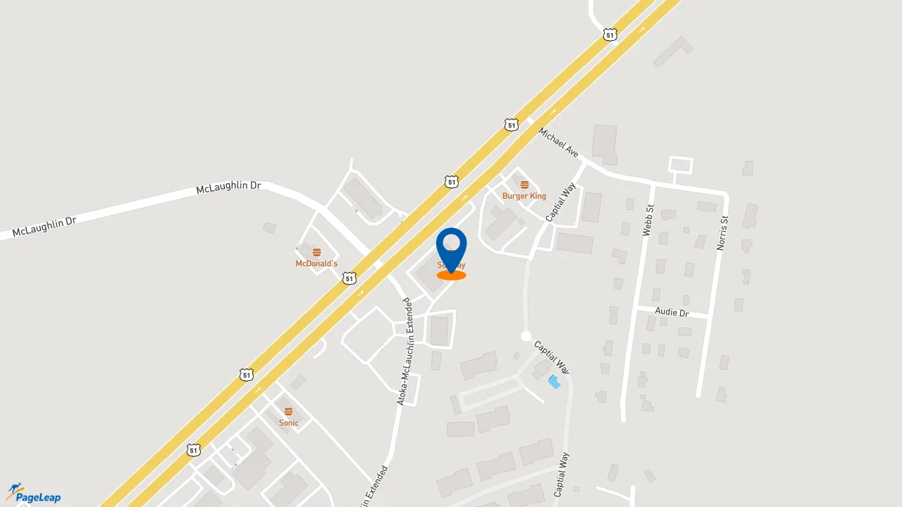 https://pageleap.com map showing location of Subway in Atoka.
