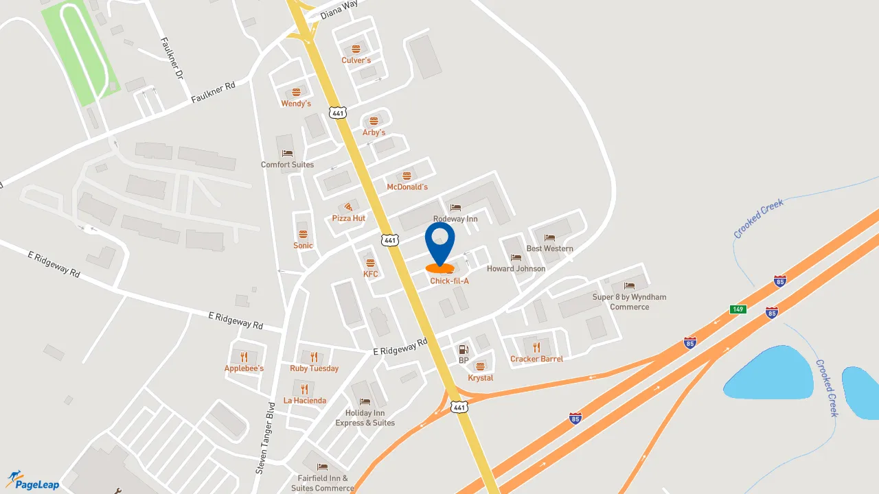 https://pageleap.com map showing location of Subway in Commerce.