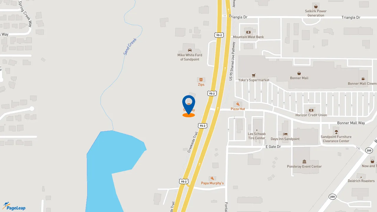 https://pageleap.com map showing location of Subway in Ponderay.