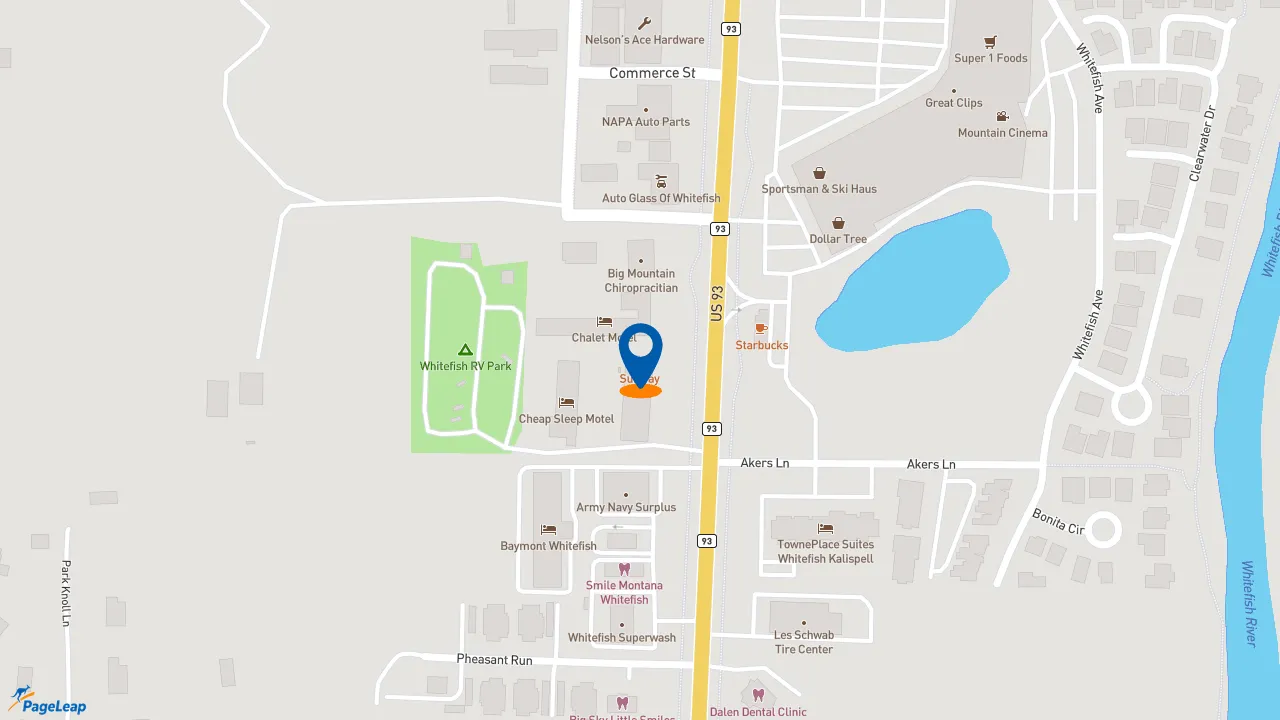 https://pageleap.com map showing location of Subway in Whitefish.