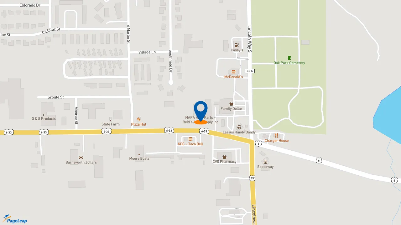 https://pageleap.com map showing location of Subway in Ligonier.