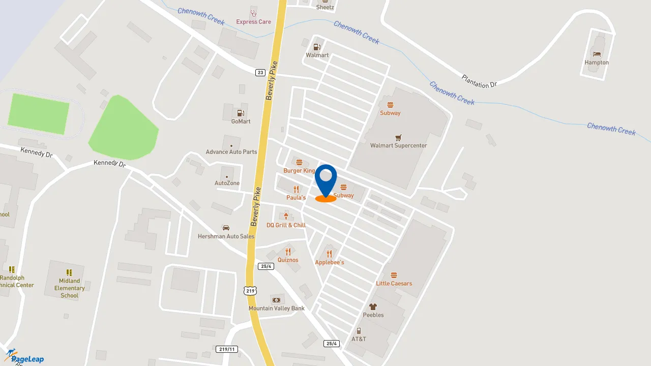 https://pageleap.com map showing location of Subway in Elkins.