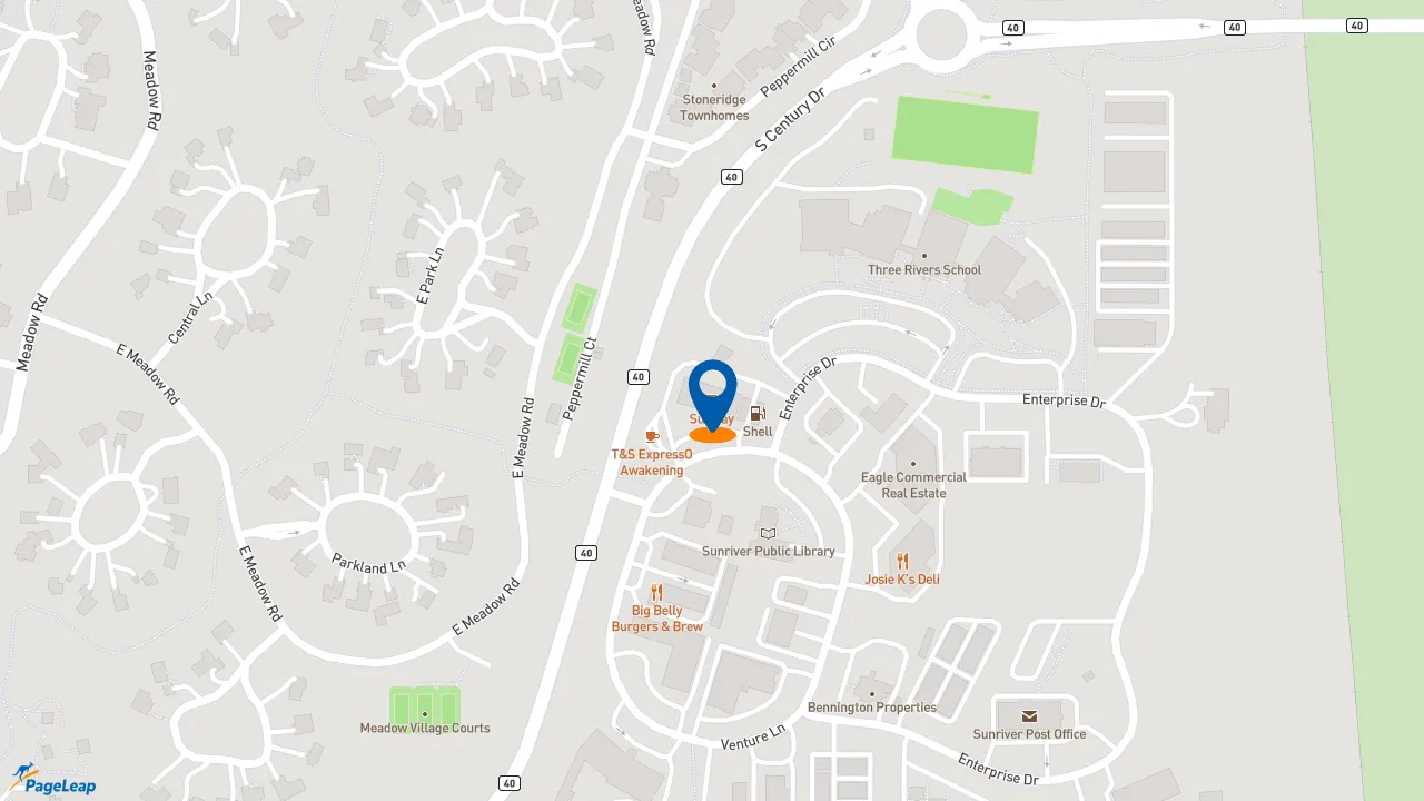 https://pageleap.com map showing location of Subway in Sunriver.
