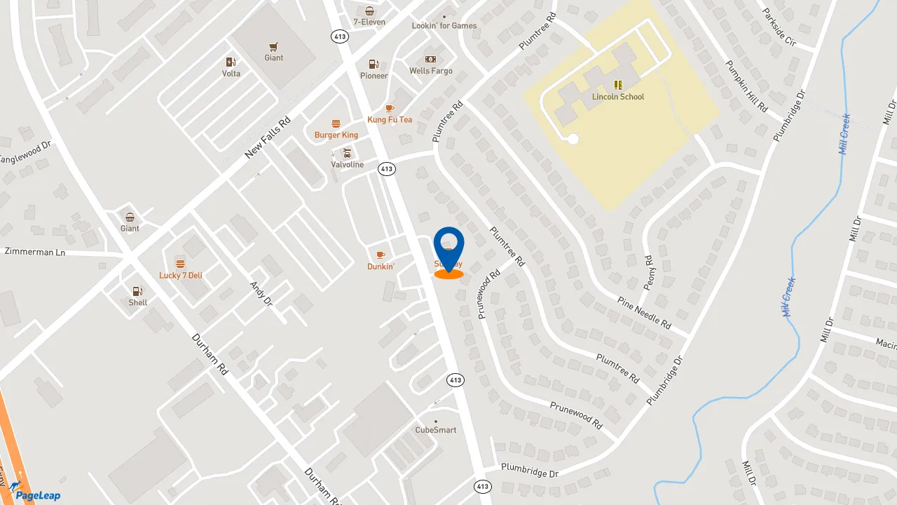 https://pageleap.com map showing location of Subway in Bristol Township.