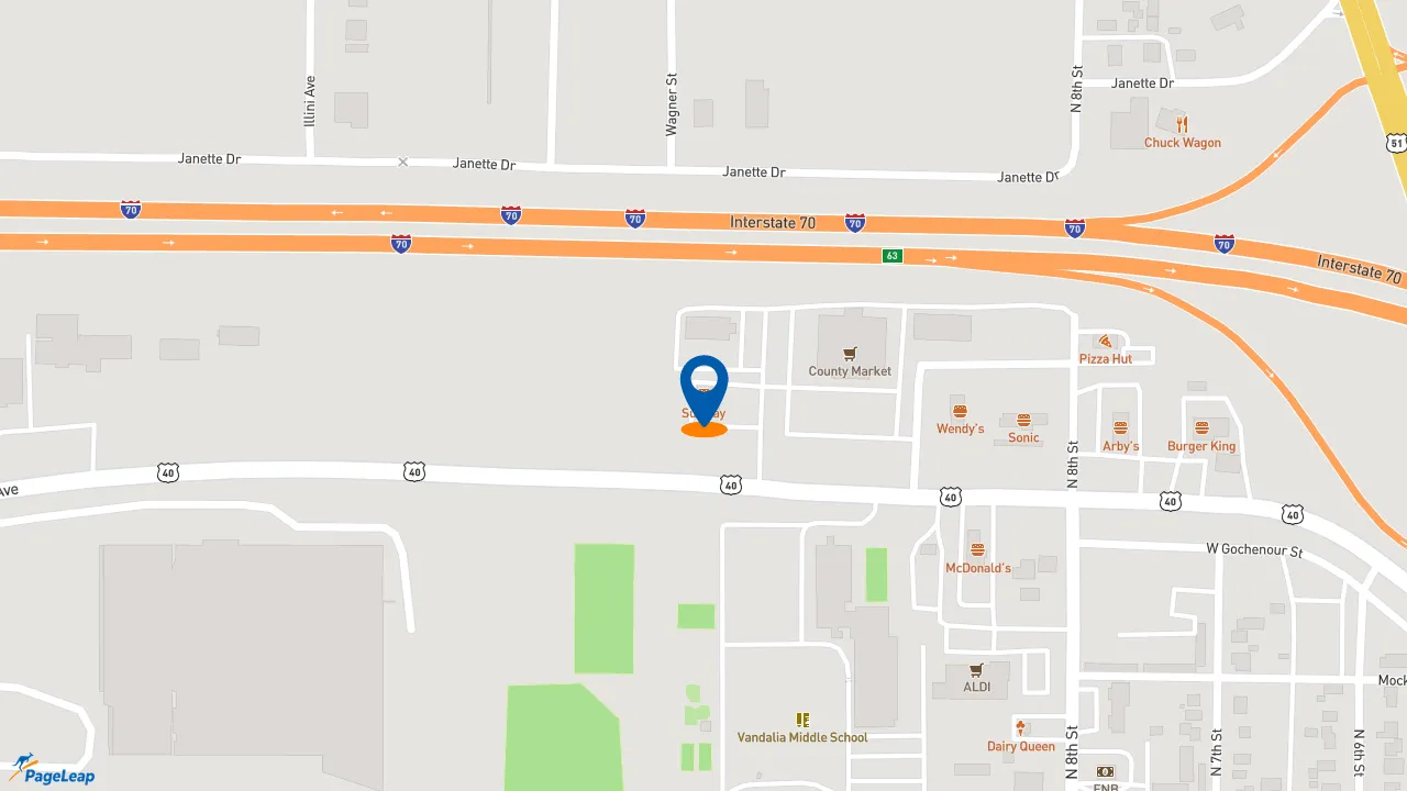 https://pageleap.com map showing location of Subway in Vandalia.