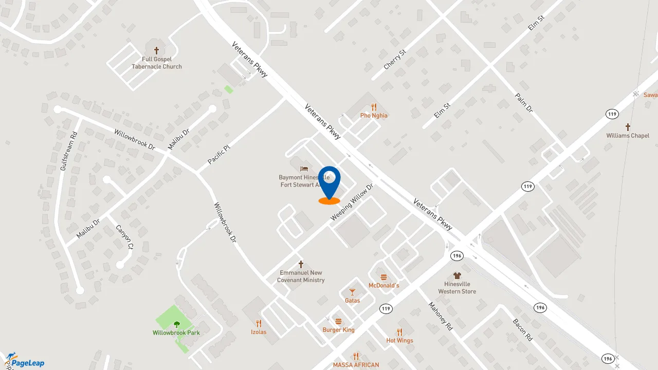 https://pageleap.com map showing location of Subway in Hinesville.