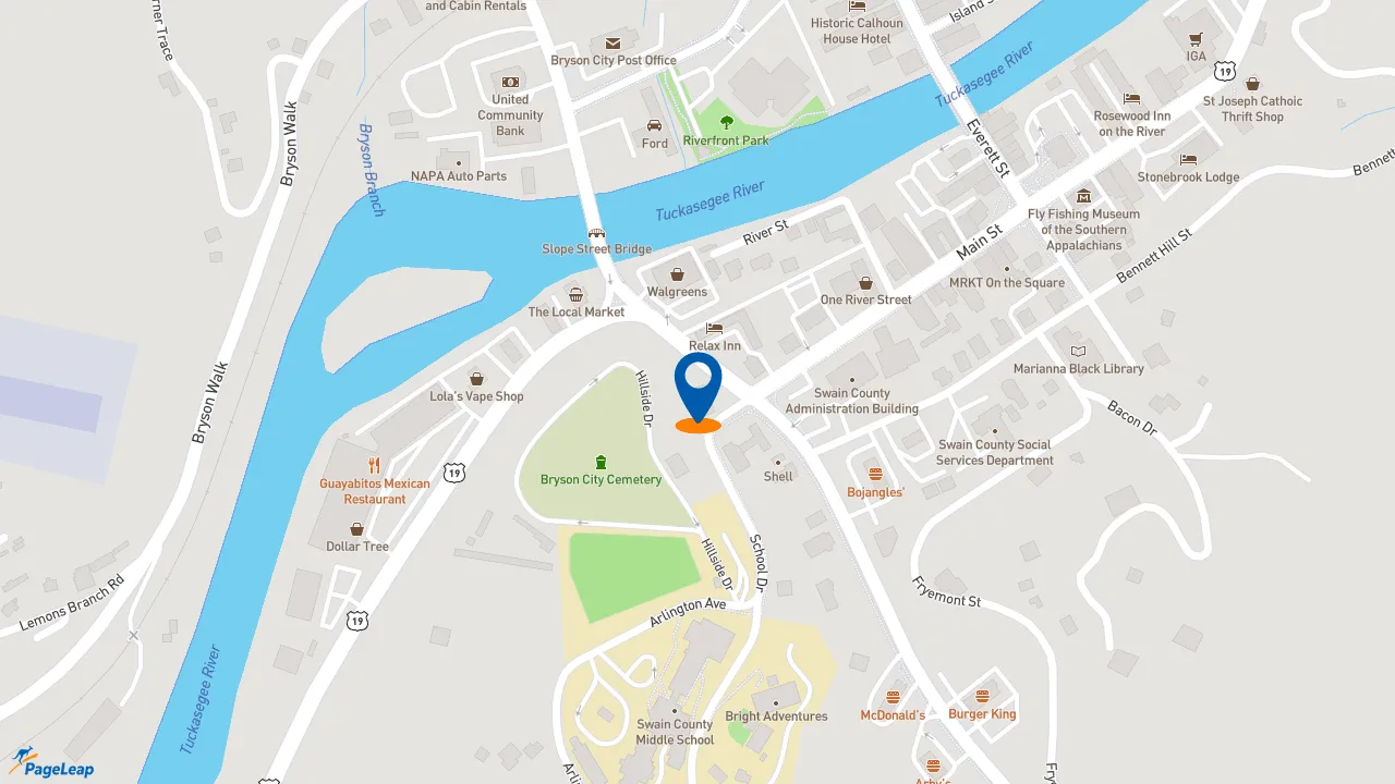 https://pageleap.com map showing location of Subway in Bryson City.
