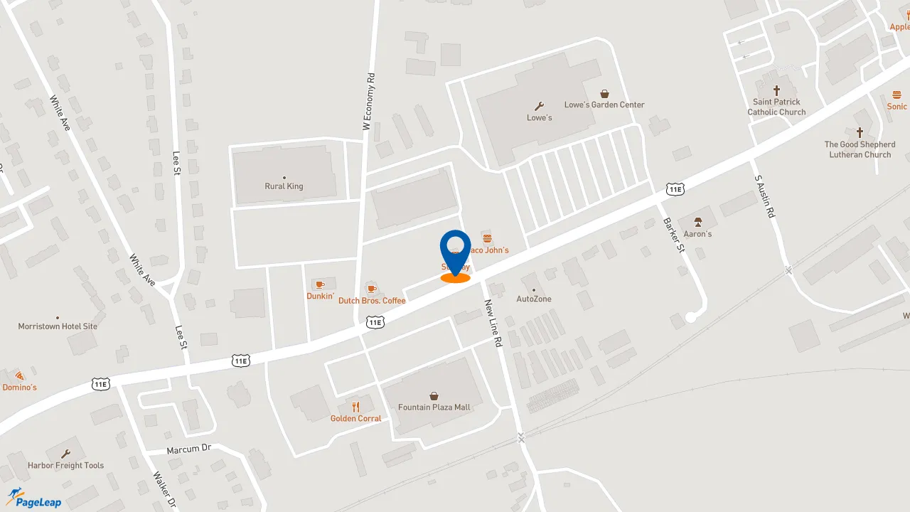 https://pageleap.com map showing location of Subway in Morristown.